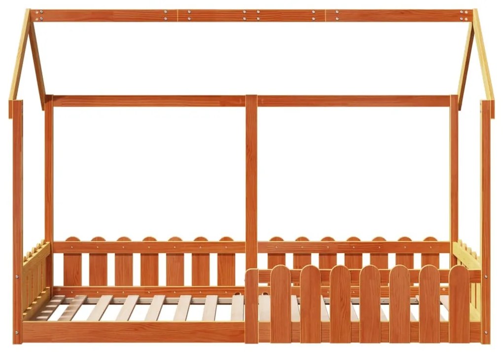 viaszbarna tömör fenyőfa házikó gyerekágykeret 80 x 200 cm