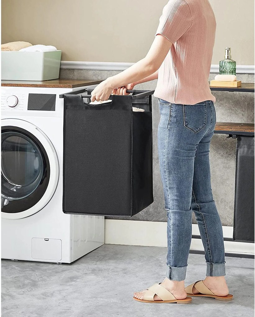Szennyestartó, kihúzható és levehető ruhatartó zsákkal 2x46l, fekete