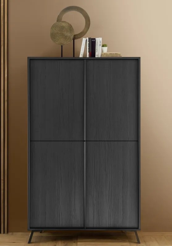 CITY négyajtós komód fekete, laminált vázzal és előlapokkal