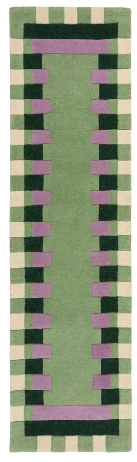 Zöld-lila kézi szövésű gyapjú futószőnyeg 60x230 cm Kai Wool Border – Flair Rugs