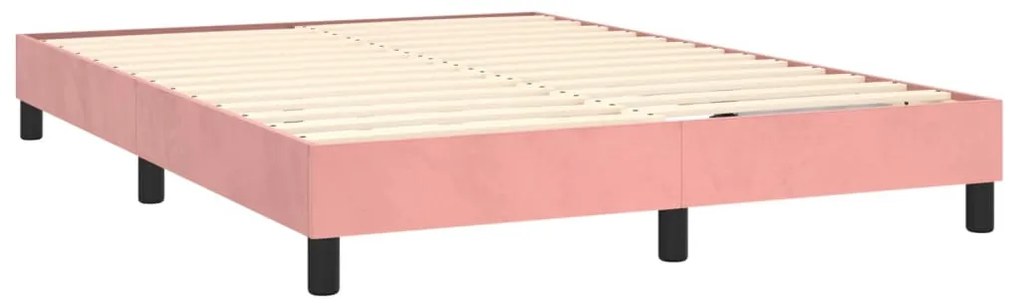 rózsaszín bársony rugós és LED-es ágy matraccal 140x190 cm