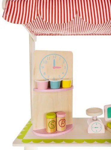 Fából készült stand kiegészítőkkel