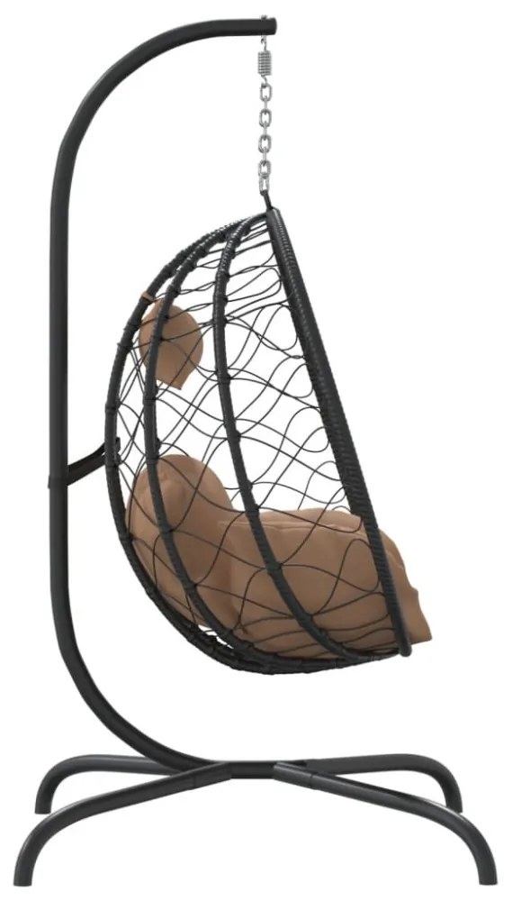 tópszínű polyrattan és acél lógó tojásszék párnával