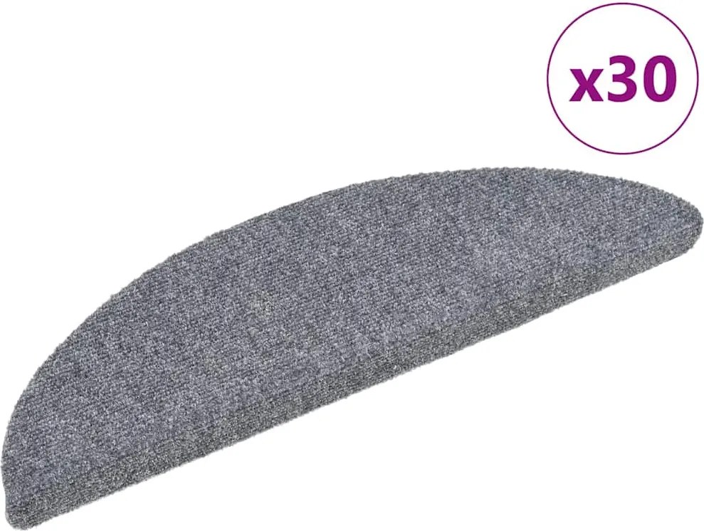 vidaXL 30 db öntapadós lépcsőszőnyeg, 56 x 17 x 3 cm, világosszürke, félkör alakú