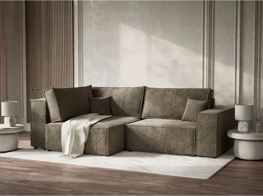 Barna zsenília kinyitható-tárolóhelyes sarokkanapé (bal oldali-L alakú) Tonga – Maison de Rêve