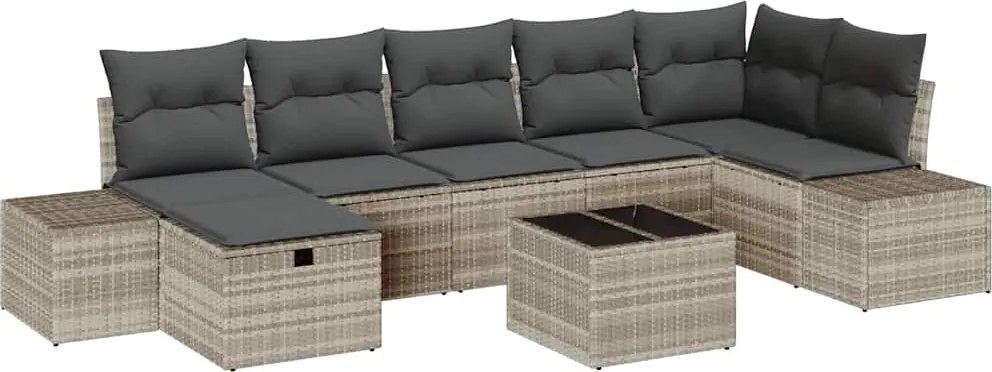 vidaXL Kerti Kanapé Szett párnával 8 pcs Világosszürke polirattan
