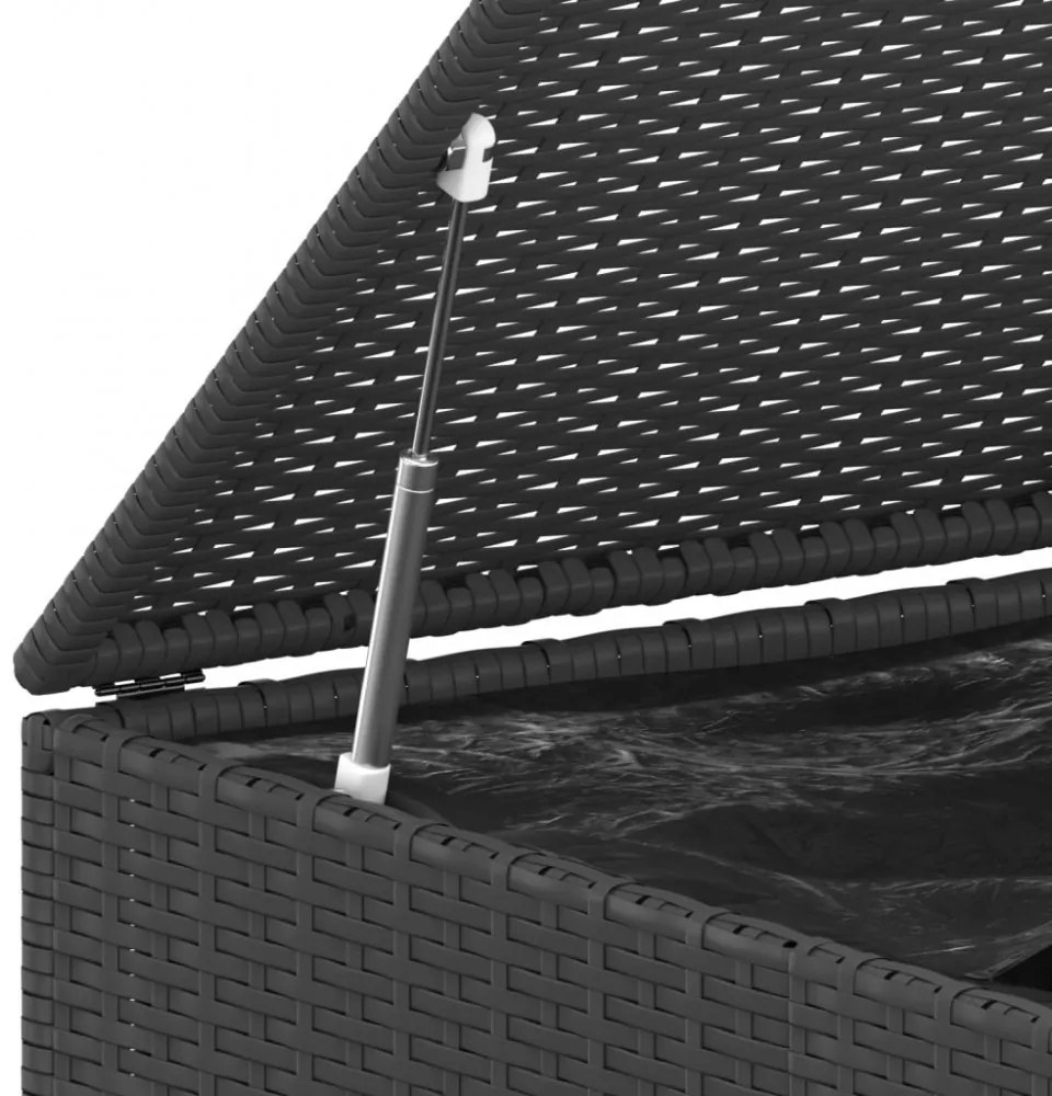 fekete polyrattan kerti párnatartó doboz 145 x 100 x 103 cm