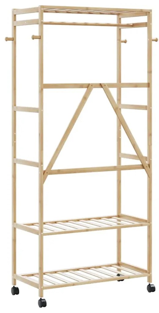 bambusz ruhaállvány polcokkal és kerekekkel 90x40x179,5 cm