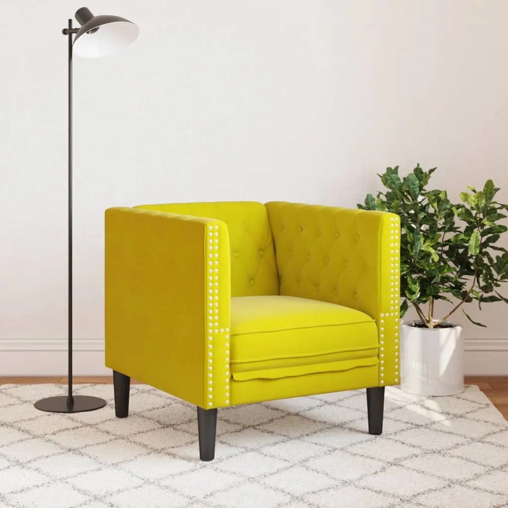 sárga bársony Chesterfield kanapéfotel