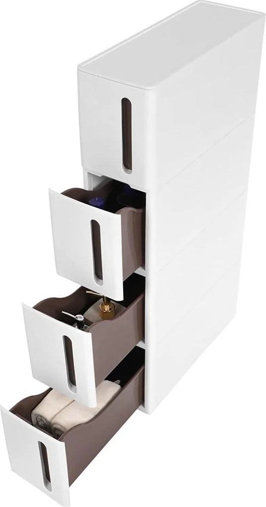 Műanyag konyhai fiókos rendszerező 4 fiókkal 45x17x83 cm, fehér-barna