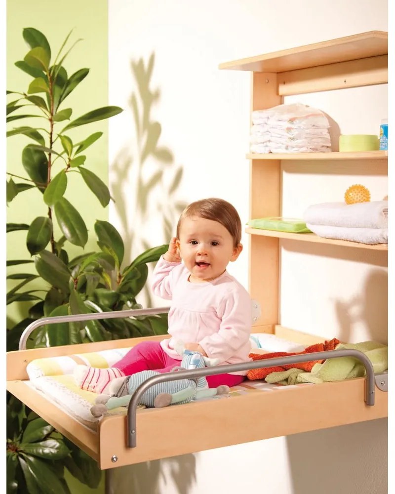 Natúr színű fali pelenkázó bükkfa dekorral Dschungelbaby – Roba