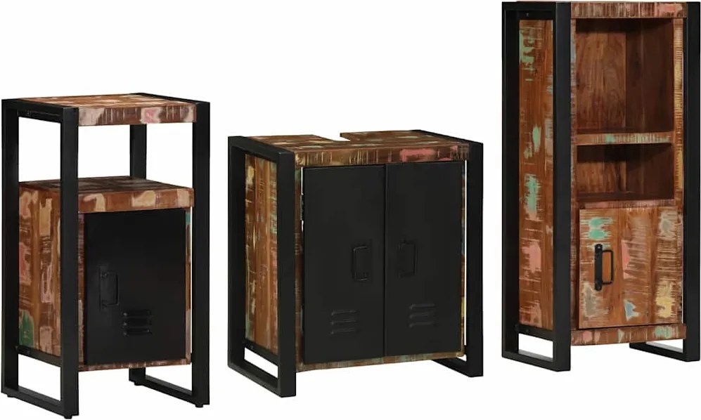 vidaXL Fürdőszoba bútor szett 3 pcs Szilárd Újrahasznosított Fa