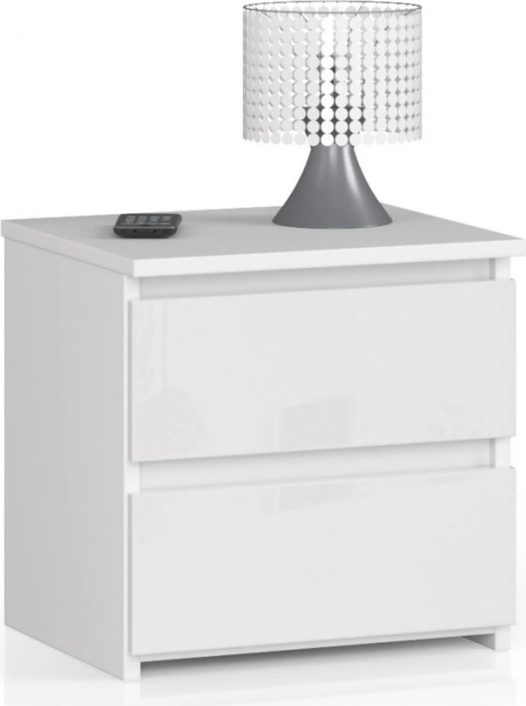 Éjjeliszekrény CL2 fehér-fehér fényes 40cm 2fiókos Akd