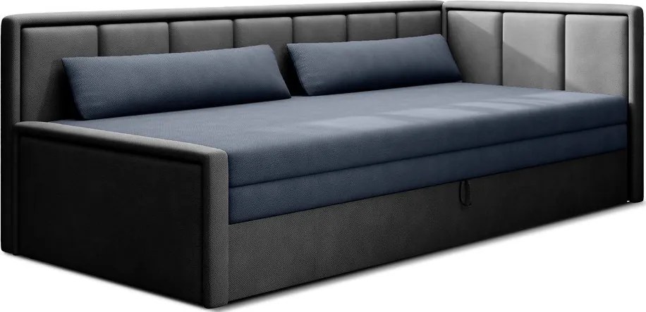 Kék-szürke zsenília kinyitható-tárolóhelyes kanapé 214 cm Fulgeo – ELTAP