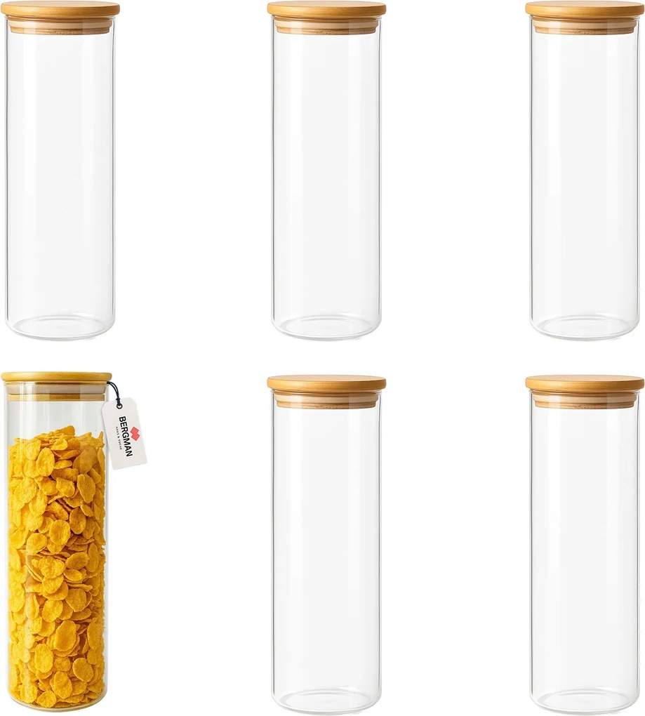 6X Üveg Spagetti Tészta Tartály Élelmiszer Magas Bergman 30cm 1500ml