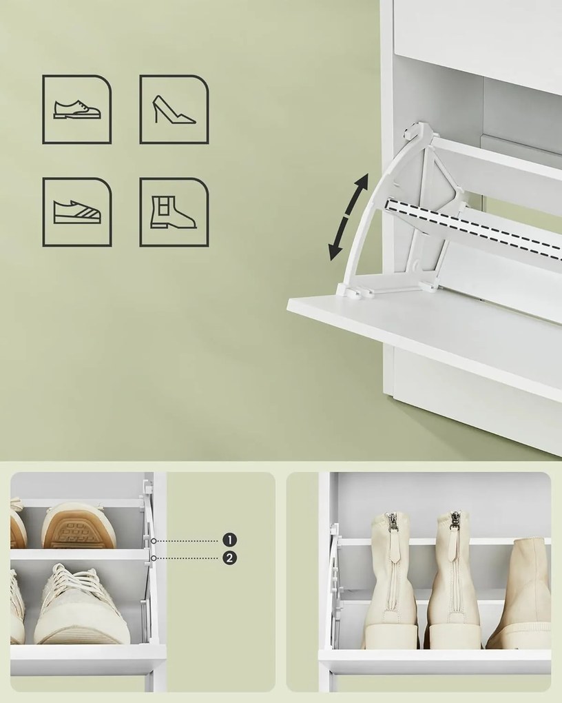 Cipős szekrény 3 csuklós ajtóval, cipőtartó, 24 x 60 x 139 cm, felhőfehér