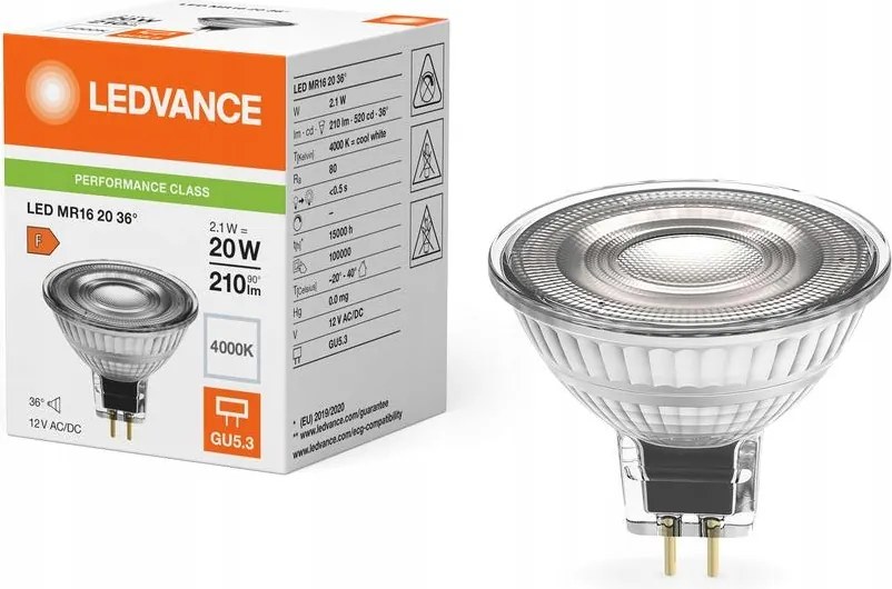 Led izzó Reflektor GU5.3 MR16 2.1W 20W 210lm 4000K Semleges 36° 12V