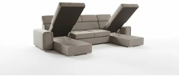 Ággyá nyitható ülőgarnitúra univerzális U-formájú sarokrésszel és tárolóval SALVADA bézs