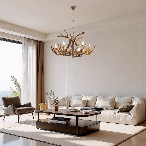 Brilagi - DEER láncra akasztható csillár, 6xE14/10W/230V, Ø 80 cm, agancs díszítéssel