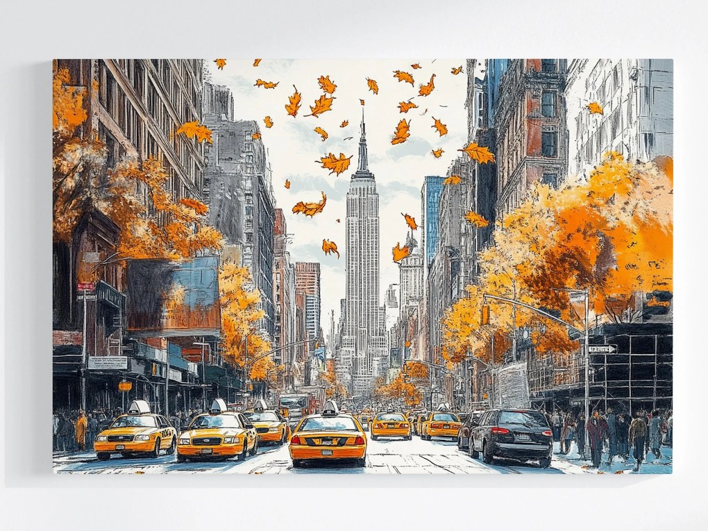 Vászonkép Canvas Város New York Manhattan Ősz Utca Taxi 120x80