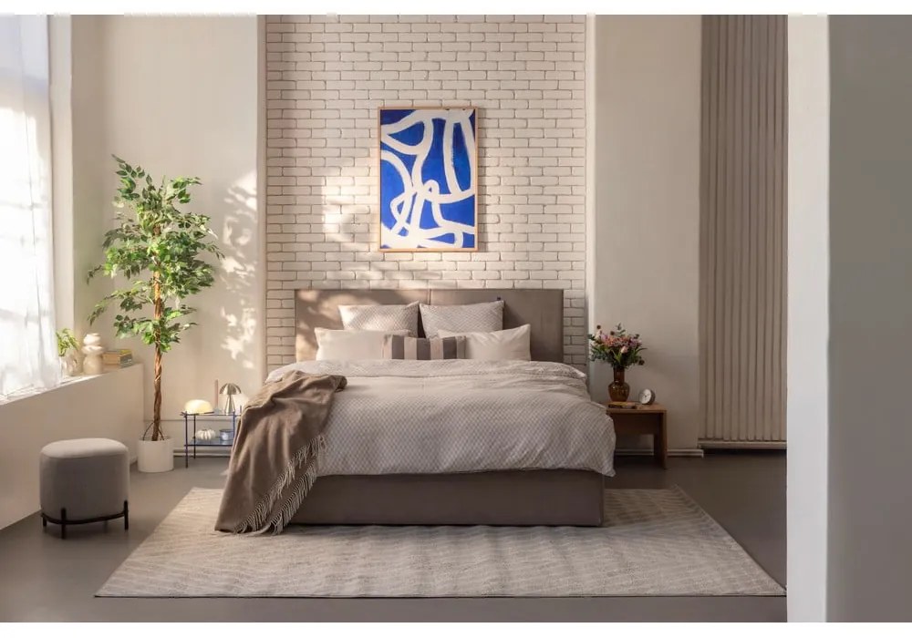 Kárpitozott franciaágy taupe színű, tárolóhellyel, matraccal/ráccsal 160x200 cm Thessa Bold - Bonami Selection
