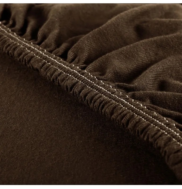 EMI sötétbarna 100% pamutjersey gumis lepedő, 90x200-as lap