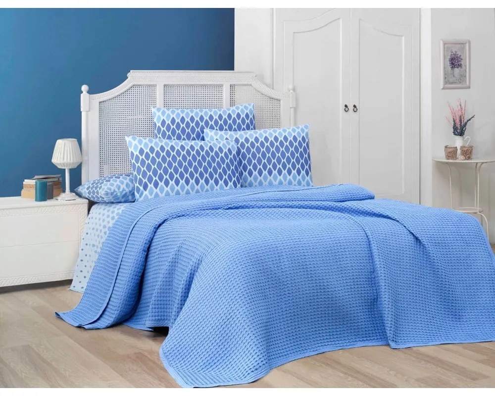 Kék pamut ágytakaró 220x240 cm Waffle – Mila Home