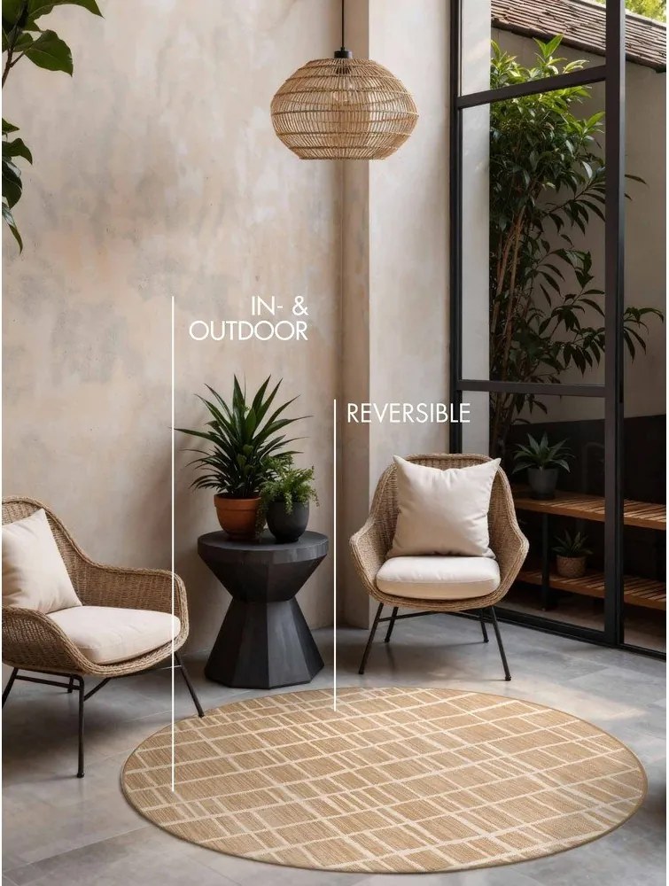 Krémszínű-natúr színű kerek kültéri-beltéri szőnyeg ø 200 cm Haringey Crouch – Ted Baker