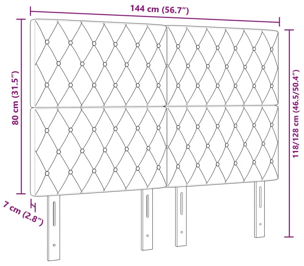 Bársony Fejtámla Argyle fejtámlával Sötétszürke 140 cm Bársony