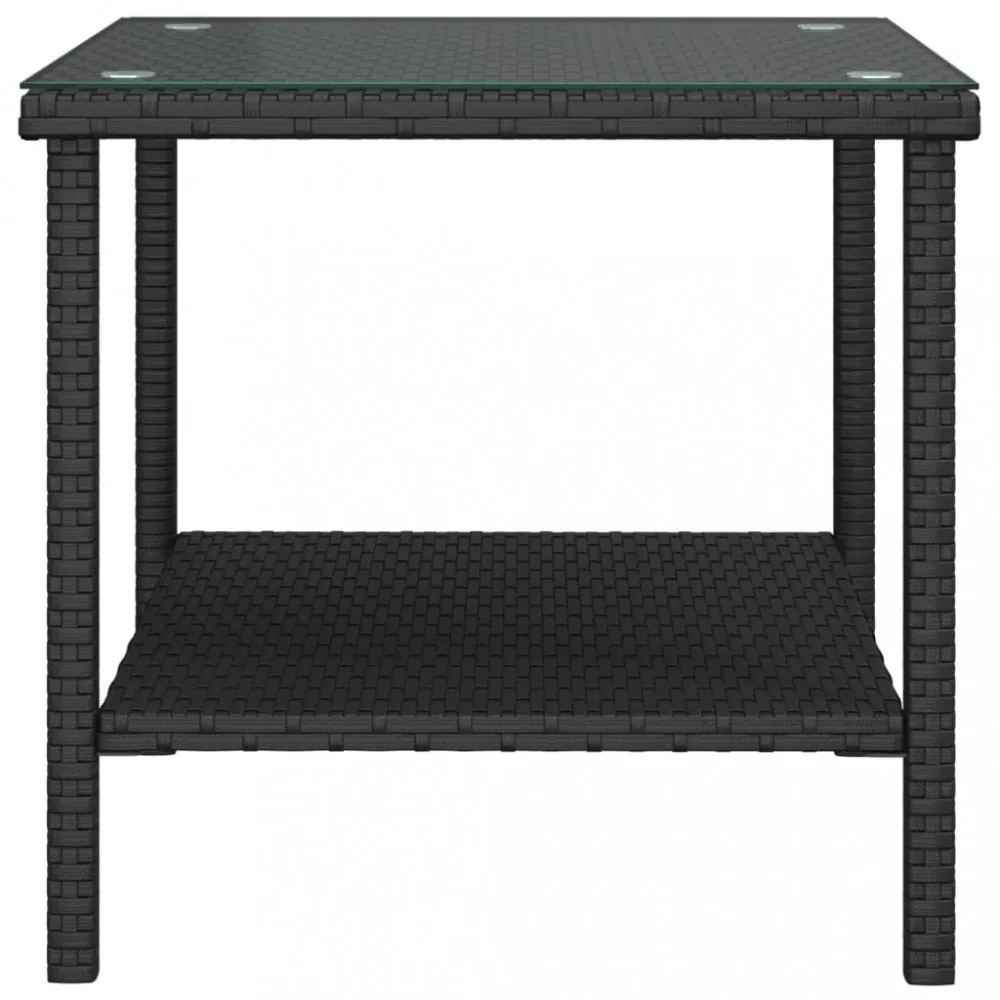 fekete polyrattan és edzett üveg kisasztal 45 x 45 x 45 cm