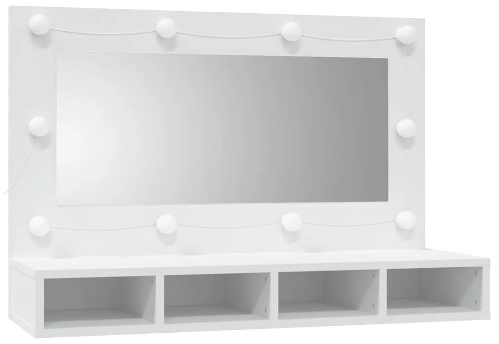 fehér tükrös szekrény LED-ekkel 90x31,5x62 cm