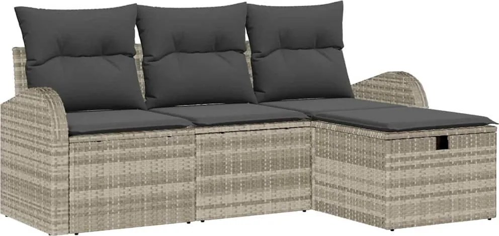 vidaXL Kanapé Szett párnával tárolóval 4 pcs Világosszürke polirattan