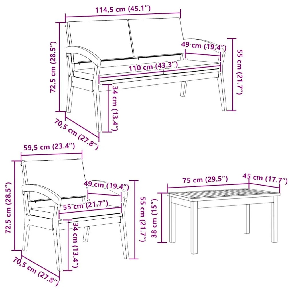 Bisztró készlet 5 pcs Barna 75 x 45 x 38 cm Tömör akácfa