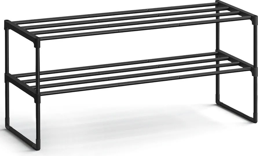 2-szintes cipőtartó, rakásolható fém állvány 8-10 pár cipőhöz, fekete