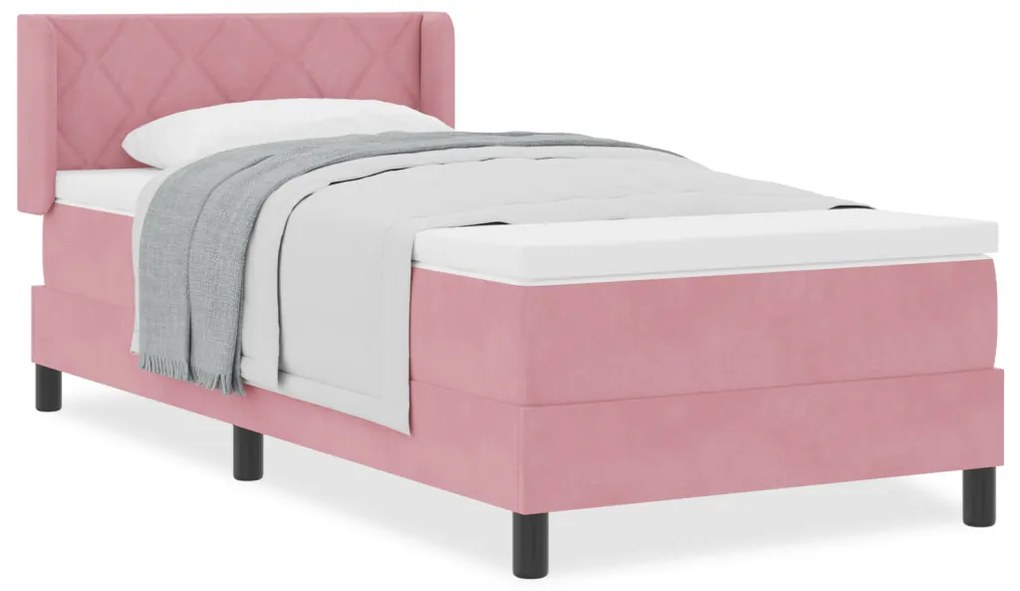 Boxspring Ágy Mattal Rózsaszín 90x200 cm Bársonyos
