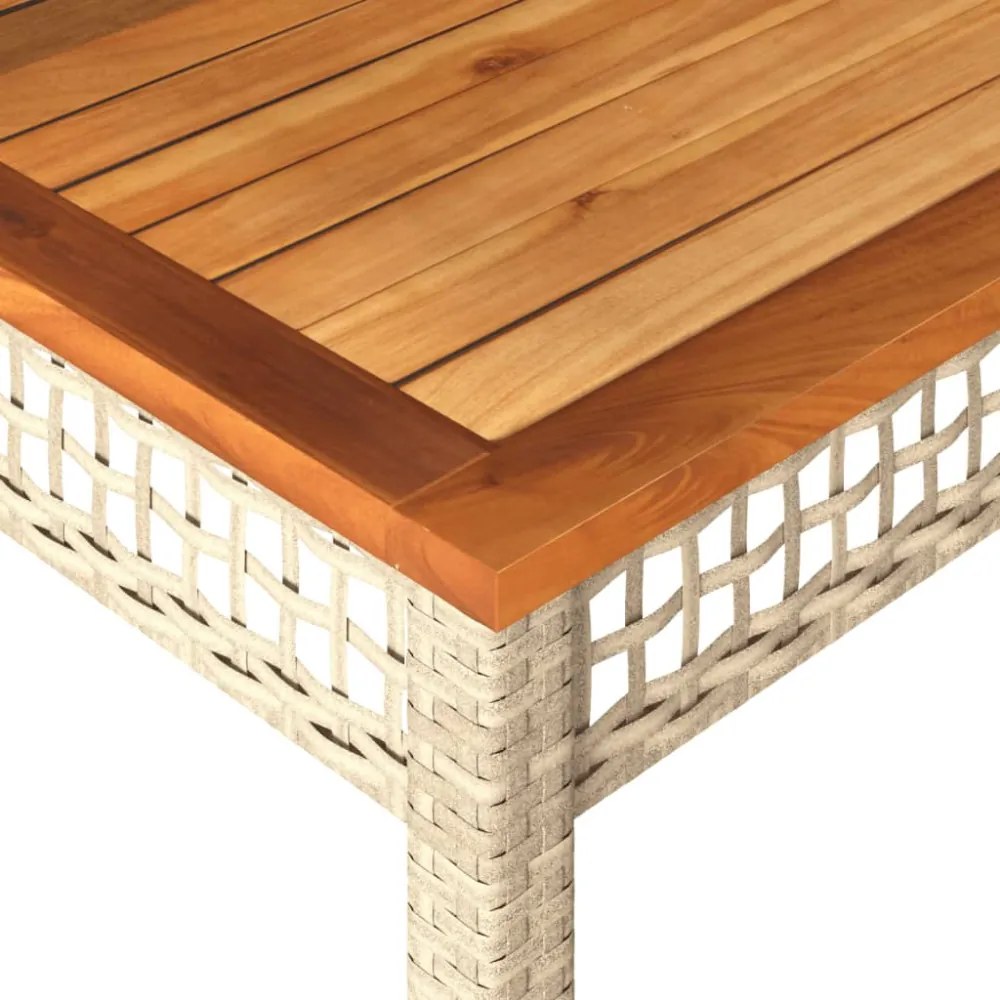 bézs polyrattan és akácfa kerti asztal 80 x 80 x 75 cm