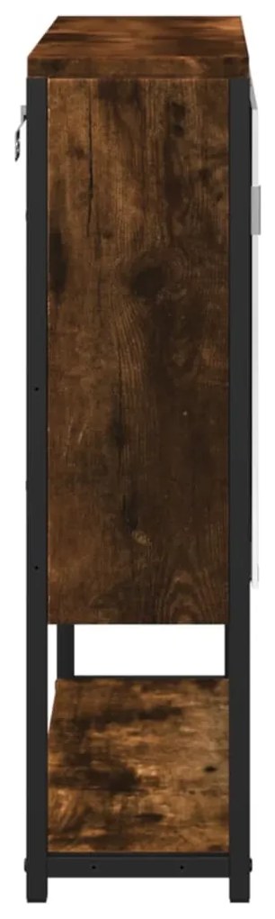 füstölt tölgy szerelt fa tükrös fürdőszobaszekrény 60x16x60 cm