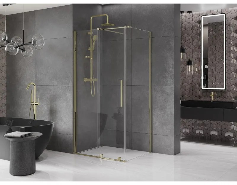 Mexen Velar, tolóajtós zuhanykabin 110 (ajtó) x 80 (fal) cm, 8mm átlátszó üveg, arany fényes, 871-110-080-01-50