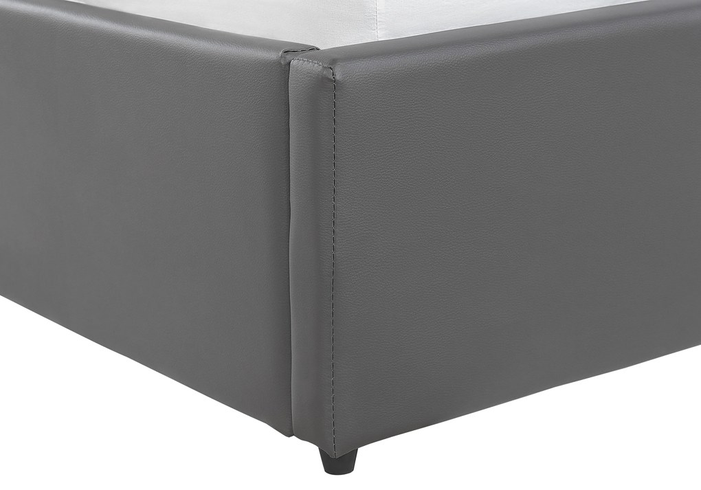 Szürke műbőr ágyneműtartós franciaágy 180 x 200 cm DREUX Beliani