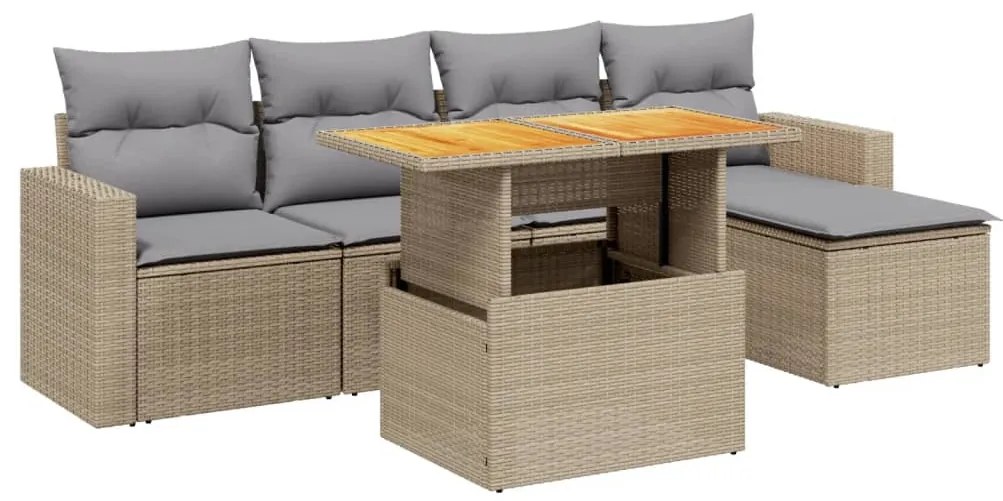 6 részes bézs polyrattan kerti ülőgarnitúra párnával