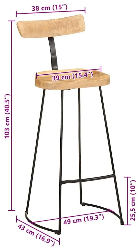 vidaXL bárszékek 2 db 49x43x103 cm tömör fa Mango