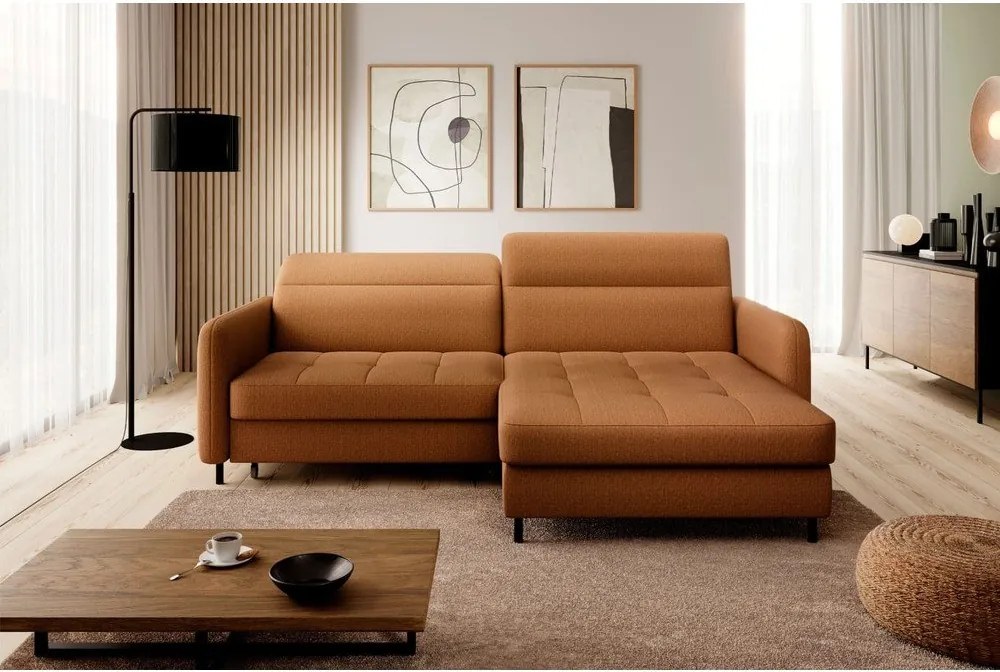 Sárga bársony kinyitható-tárolóhelyes sarokkanapé (jobb oldali-heverő résszel) Gomsi – ELTAP