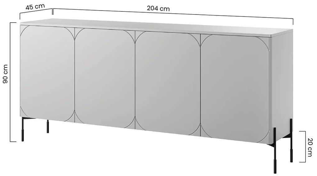 Sonatia négyajtós komód kettő fiókkal 200 cm - olívazöld