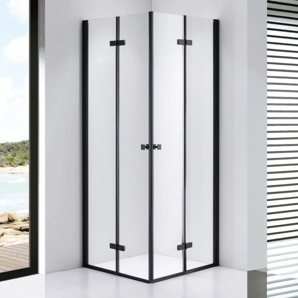 Stuxi Verona Duo Black 70x70 cm szögletes két csuklóajtós zuhanykabin, 6 mm vízlepergető üveggel, fekete