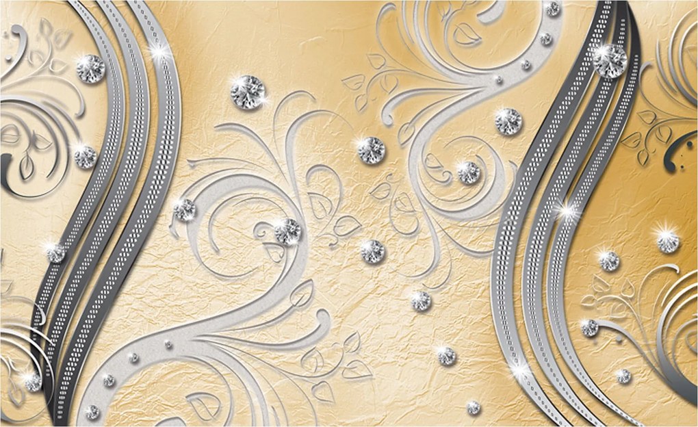 Fotótapéta Arany Ezüst Gyémántok Virágok Minták Csillámok Hullámok 300x210 +ragasztó