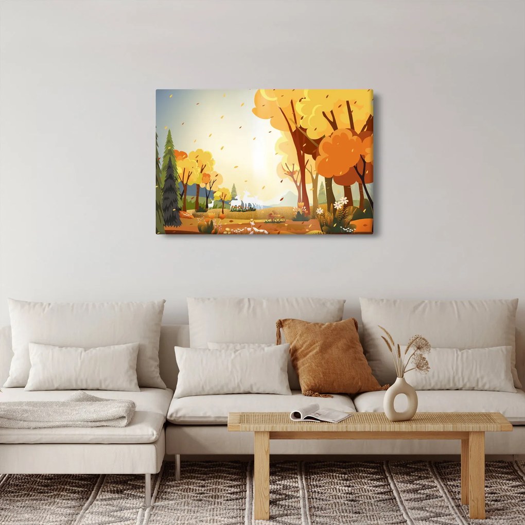 Kép - őszi táj, illusztrációk (90x60 cm)