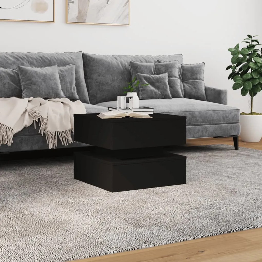 Fekete dohányzóasztal LED-lámpákkal 50 x 50 x 40 cm