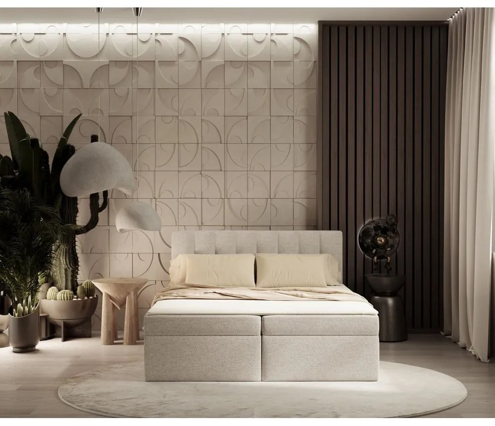 Bézs ágyneműtartós boxspring ágy 160x200 cm Novento – Maison de Rêve