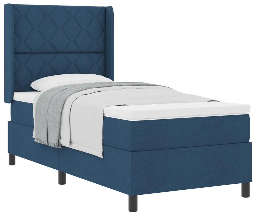 Boxspring Ágy Matraccal Kék 90x200 cm Textil