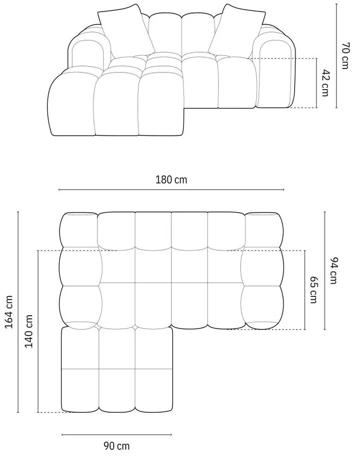 Világosbarna zsenília sarokkanapé (bal oldali-heverő résszel) Treno – Cosmopolitan Design